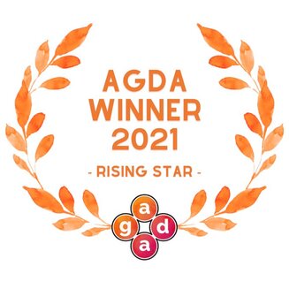 Laurel wreath contains the text AGDA winner 2021 Rising Star.  At the bottom of the wreath is the AGDA logo.