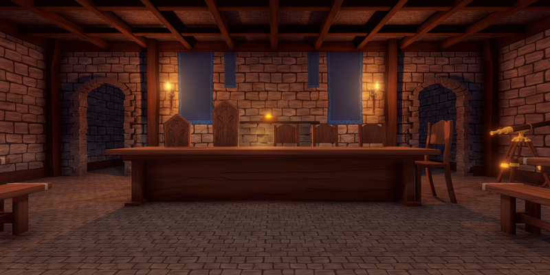 The main table of the Great Hall has carved wooden chairs for the King and Lady Lorelei and 3 plain wooden chairs for the princesses.  There is a chair at the side for Prince Francis.