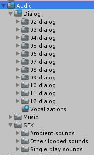 Unity screenshot showing Audio file names