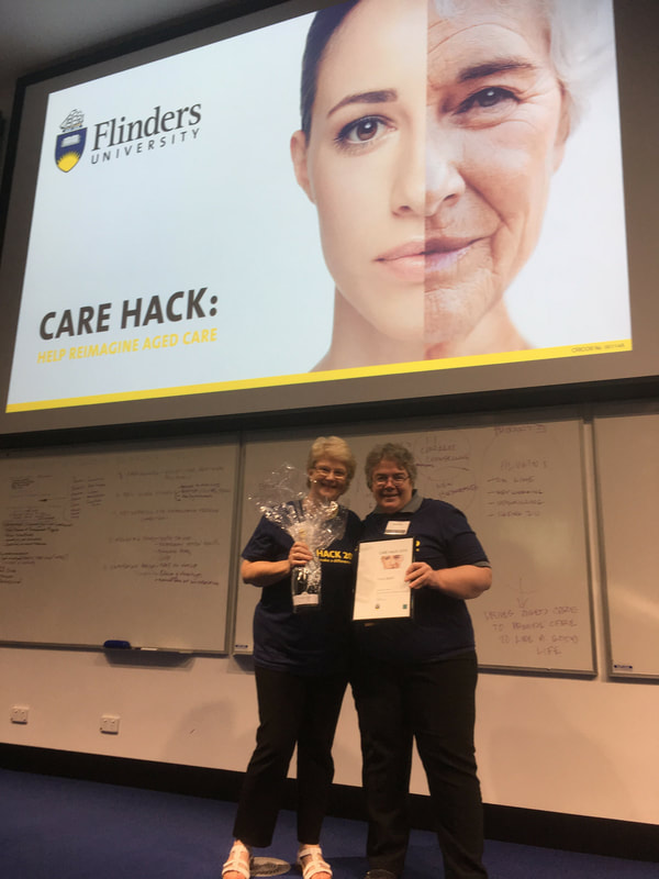 Kathy Smart and Didy Button with third place prize at Flinders CareHack Hackathon