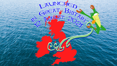 Map of Great Britain over the ocean with Frog jumping out of it and text saying Launched in Great Britain 12 August 2021.