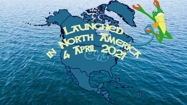 Map of North America over the ocean with Frog jumping out of it and text saying Launched in North America 4 April 2021.