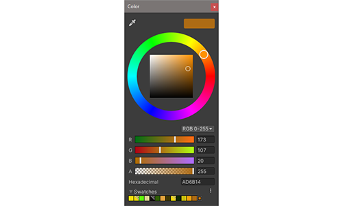 Colour setting image which a shaded square inside a wheel with colour values underneath.